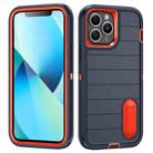 For iPhone 13 Pro Max Defender Gen2 Rugged PC + Silicone Phone Case with Holder(Dark Blue+Orange) - 1