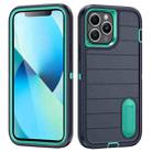 For iPhone 13 Pro Max Defender Gen2 Rugged PC + Silicone Phone Case with Holder(Dark Blue+Cyan) - 1