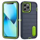 For iPhone 13 Pro Max Defender Gen2 Rugged PC + Silicone Phone Case with Holder(Dark Blue+Green) - 1