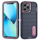 For iPhone 13 Pro Max Defender Gen2 Rugged PC + Silicone Phone Case with Holder(Dark Blue+Light Pink) - 1