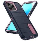 For iPhone 13 Pro Max Defender Gen2 Rugged PC + Silicone Phone Case with Holder(Dark Blue+Light Pink) - 2