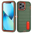 For iPhone 13 Pro Max Defender Gen2 Rugged PC + Silicone Phone Case with Holder(Dark Green+Orange) - 1