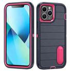 For iPhone 13 Pro Defender Gen2 Rugged PC + Silicone Phone Case with Holder(Dark Blue+Pink) - 1