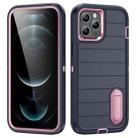 For iPhone 12 Pro Max Defender Gen2 Rugged PC + Silicone Phone Case with Holder(Dark Blue+Light Pink) - 1