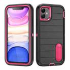 For iPhone 12 Defender Gen2 Rugged PC + Silicone Phone Case with Holder(Black+Pink) - 1