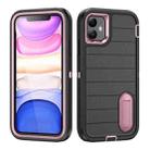 For iPhone 12 Defender Gen2 Rugged PC + Silicone Phone Case with Holder(Black+Light Pink) - 1