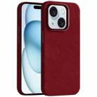 For iPhone 15 Skin Feel Denim Leather MagSafe Phone Case(Carmine) - 1