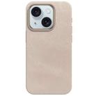 For iPhone 15 Skin Feel Denim Leather MagSafe Phone Case(Nude Pink) - 2