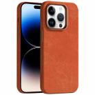 For iPhone 14 Pro Skin Feel Denim Leather MagSafe Phone Case(Orange) - 1