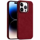 For iPhone 14 Pro Skin Feel Denim Leather MagSafe Phone Case(Carmine) - 1