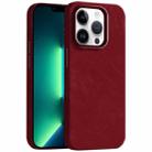 For iPhone 13 Pro Skin Feel Denim Leather MagSafe Phone Case(Carmine) - 1