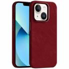 For iPhone 13 Skin Feel Denim Leather MagSafe Phone Case(Carmine) - 1