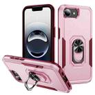 For iPhone 16e Pioneer Armor Heavy Duty PC + TPU Phone Case with Holder(Pink+Rose Red) - 1