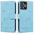 For Xiaomi Poco F6 Cute Cat Embossed Leather Phone Case(Sky Blue) - 1