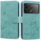 For Xiaomi Poco F6 Pro 5G Cute Cat Embossed Leather Phone Case(Green) - 1