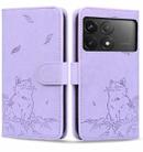 For Xiaomi Poco F6 Pro 5G Cute Cat Embossed Leather Phone Case(Purple) - 1