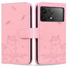 For Xiaomi Poco F6 Pro 5G Cute Cat Embossed Leather Phone Case(Pink) - 1