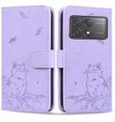 For Xiaomi Poco X6 5G Cute Cat Embossed Leather Phone Case(Purple) - 1