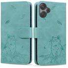 For Xiaomi Poco M6 4G Cute Cat Embossed Leather Phone Case(Green) - 1