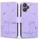 For Xiaomi Poco M6 4G Cute Cat Embossed Leather Phone Case(Purple) - 1