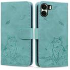 For Xiaomi Poco C65 Cute Cat Embossed Leather Phone Case(Green) - 1