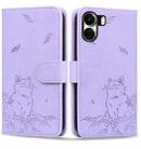 For Xiaomi Poco C65 Cute Cat Embossed Leather Phone Case(Purple) - 1