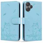 For Redmi 13 4G Cute Cat Embossed Leather Phone Case(Sky Blue) - 1