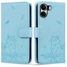 For Redmi 13C 4G Cute Cat Embossed Leather Phone Case(Sky Blue) - 1