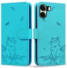 For Redmi 13C 4G Cute Cat Embossed Leather Phone Case(Lake Blue) - 1