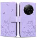 For Redmi A3 Cute Cat Embossed Leather Phone Case(Purple) - 1