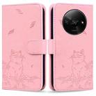 For Redmi A3 Cute Cat Embossed Leather Phone Case(Pink) - 1