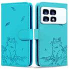 For Redmi K70 Ultra Cute Cat Embossed Leather Phone Case(Lake Blue) - 1