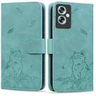 For OnePlus Nord N30 SE Cute Cat Embossed Leather Phone Case(Green) - 1