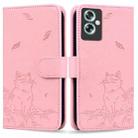 For OnePlus Nord N30 SE Cute Cat Embossed Leather Phone Case(Pink) - 1