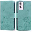 For OPPO Reno11 F 5G Cute Cat Embossed Leather Phone Case(Green) - 1