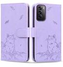 For OPPO Reno12 5G Global Cute Cat Embossed Leather Phone Case(Purple) - 1