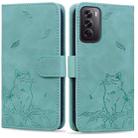 For OPPO Reno12 Pro 5G Global Cute Cat Embossed Leather Phone Case(Green) - 1