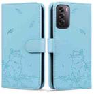 For OPPO Reno12 Pro 5G Global Cute Cat Embossed Leather Phone Case(Sky Blue) - 1