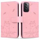 For OPPO Reno12 Pro 5G Global Cute Cat Embossed Leather Phone Case(Pink) - 1