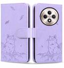 For OPPO Reno12 F 5G Cute Cat Embossed Leather Phone Case(Purple) - 1