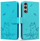 For Sony Xperia 1 VI Cute Cat Embossed Leather Phone Case(Lake Blue) - 1