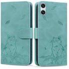 For Sony Xperia 10 VI Cute Cat Embossed Leather Phone Case(Green) - 1