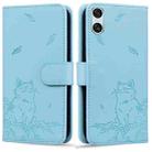 For Sony Xperia 10 VI Cute Cat Embossed Leather Phone Case(Sky Blue) - 1