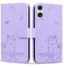 For Sony Xperia 10 VI Cute Cat Embossed Leather Phone Case(Purple) - 1