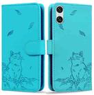 For Sony Xperia 10 VI Cute Cat Embossed Leather Phone Case(Lake Blue) - 1