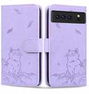 For Google Pixel 8 Pro Cute Cat Embossed Leather Phone Case(Purple) - 1