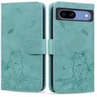 For Google Pixel 8a Cute Cat Embossed Leather Phone Case(Green) - 1