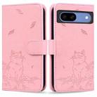 For Google Pixel 8a Cute Cat Embossed Leather Phone Case(Pink) - 1