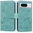 For Google Pixel 8 Cute Cat Embossed Leather Phone Case(Green) - 1