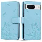 For Google Pixel 8 Cute Cat Embossed Leather Phone Case(Sky Blue) - 1